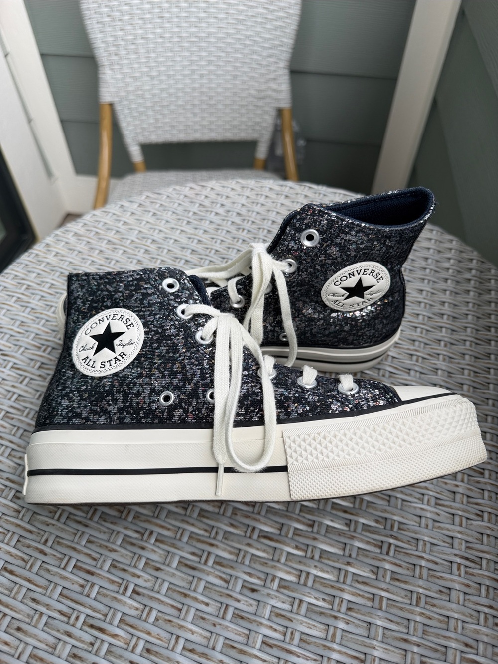 Converse Black Glitter High Top Platform Sneakers